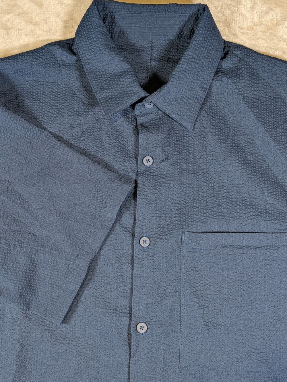 Lululemon Mens Navy Blue Seersucker Short Sleeve Button Down Casual Shirt Large